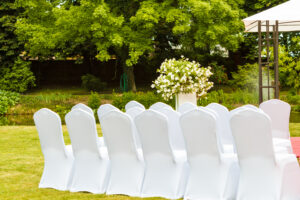 | Many wedding chairs with white elegant covers