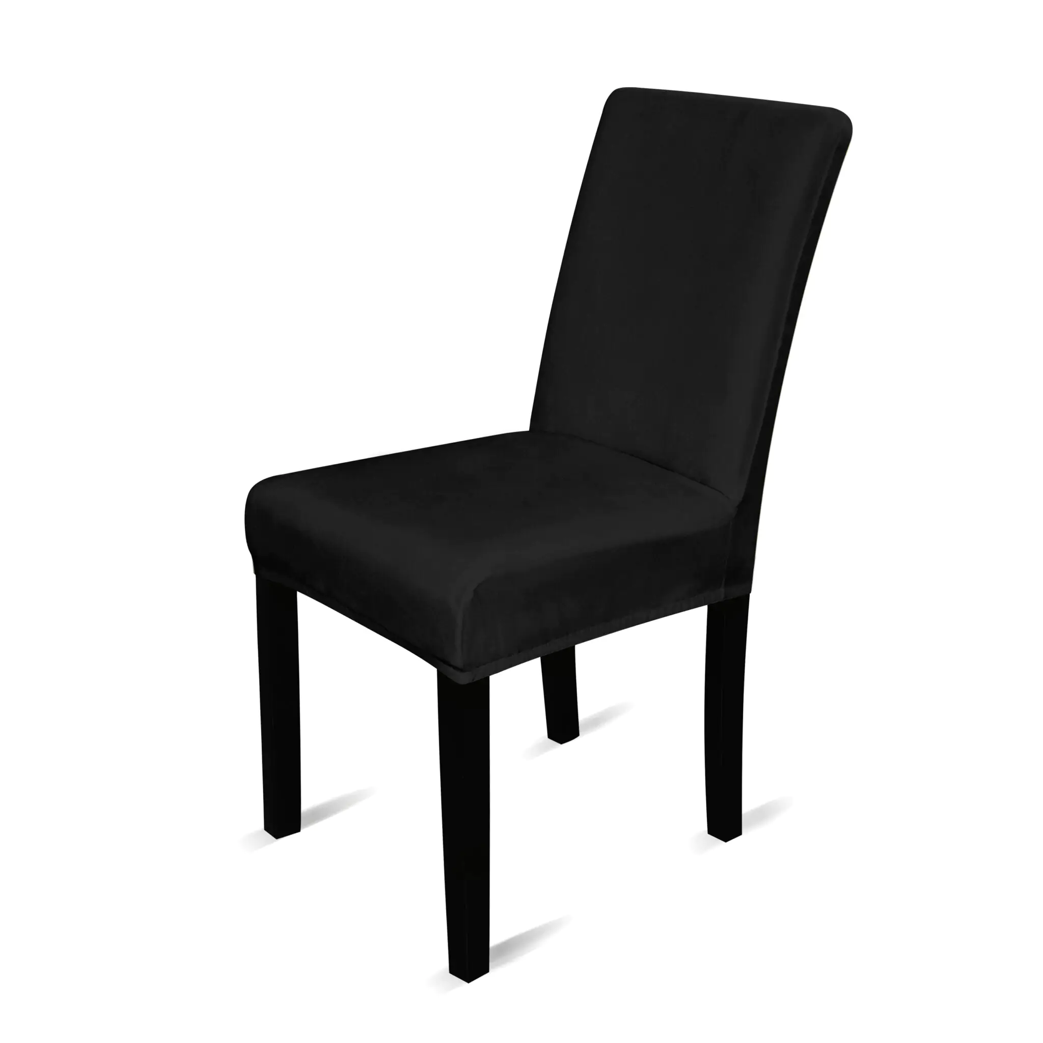 elastyczny uniwersalny pokrowiec na krzesło welurowy czarny | bankietowo.pl | black velvet dinning chair cover (2)