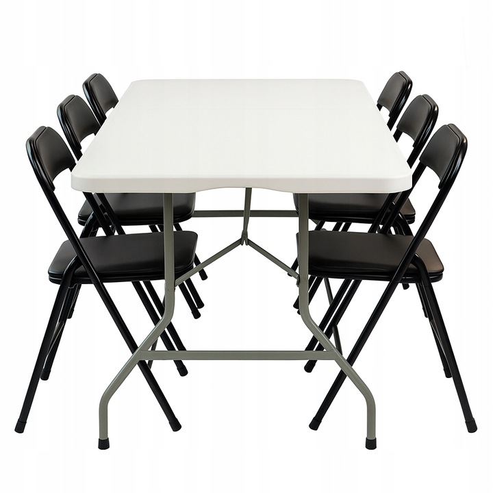 zestaw cateringowy ogrodowy biały składany – stół 180 + 6 krzeseł black premium | bankietowo.pl | zestaw-mebli-ogrodowych-cateringowych-stol-bialy-krzesla-czarne-x6 1