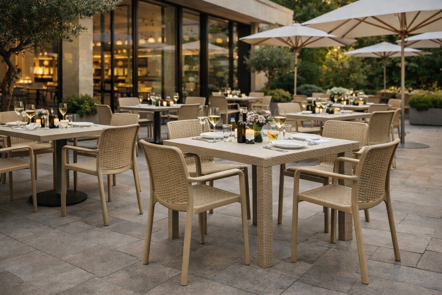 krzesło ogrodowe riviera – imitacja rattanu beżowe | bankietowo.pl krzesło ogrodowe riviera beżowe - realizacja