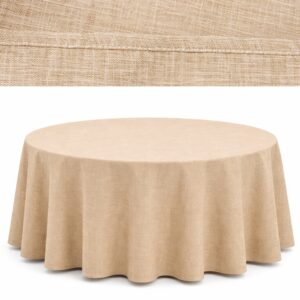 obrus płócienny beżowy „boho” fi320cm na stół bankietowy – imitacja lnu | bankietowo.pl | obrus-imitacja-lnu