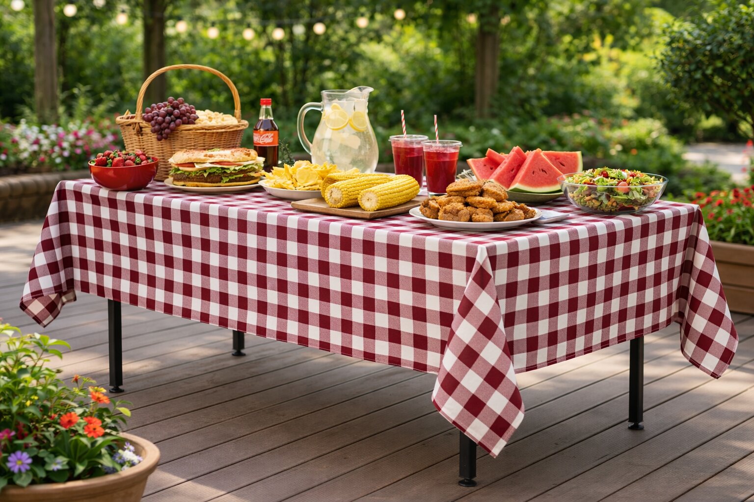 obrus na stół „krata włoska” 240×160 cm biało-bordowy | bankietowo.pl | obrus-krata-wloska-bordowo-bialy-0821-ARP-realizacja