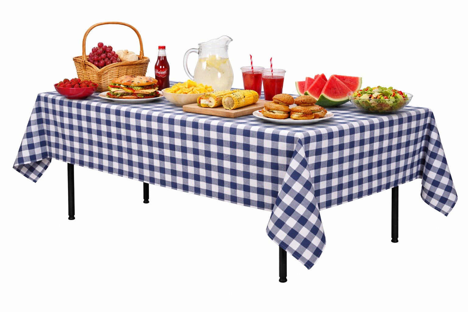 obrus na stół „krata włoska” 240×160 cm biało-niebieski | bankietowo.pl | obrus-krata-wloska-granatowo-bialy-0822-ARP-miniatura