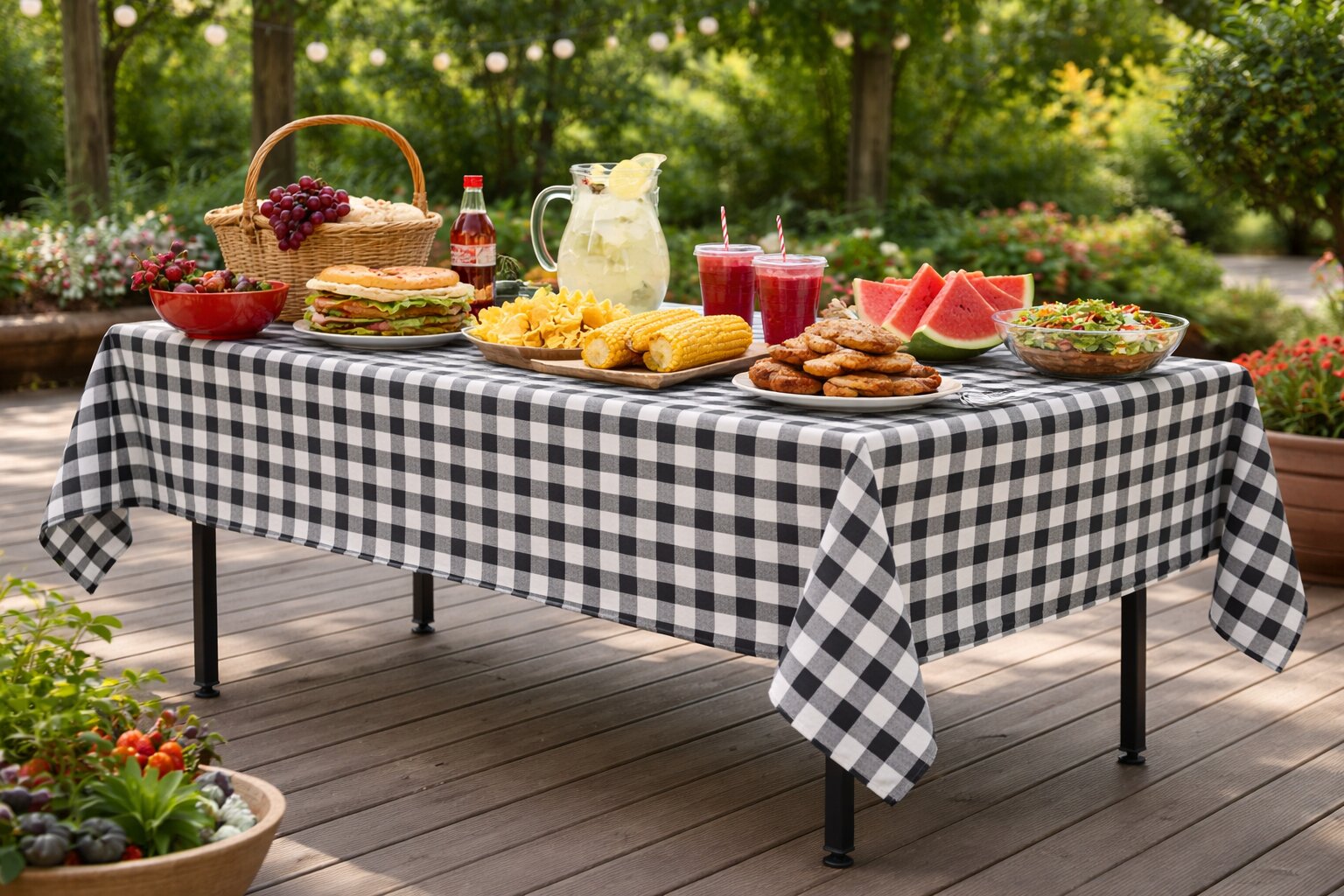 obrus na stół „krata włoska” 240×160 cm biało-niebieski | bankietowo.pl | obrus-krata-wloska-granatowo-bialy-0822-ARP-realizacja