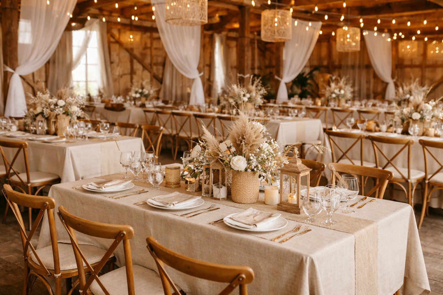 obrus płócienny beżowy „boho” 280x170cm na stół bankietowy – imitacja lnu | bankietowo.pl | obrus-prostokatny-boho 5