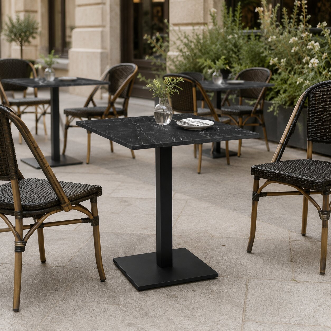 Stolik ogrodowy kawiarniany Patio blat HPL 68x68cm czarny nero portoro