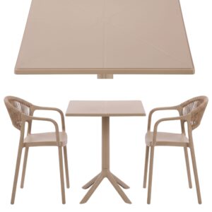 Zestaw mebli ogrodowych kawiarnianych Puro Solo beżowy - 2 krzesła + stolik 60×60cm